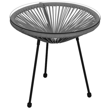 Table de jardin d'appoint avec plateau en verre en rotin PE 50 x 49 cm gris