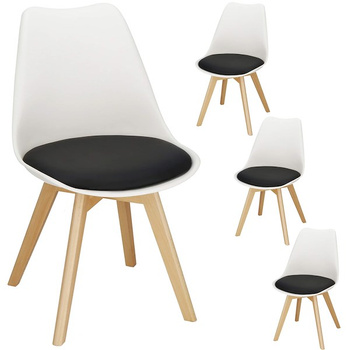 4-er-Set Chaises de Cuisine Chaises de Salle à Manger Pieds en Bois Design Rétro Blanc-Noir