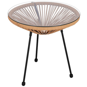 Table de jardin d'appoint avec plateau en verre en rotin PE 50 x 49 cm