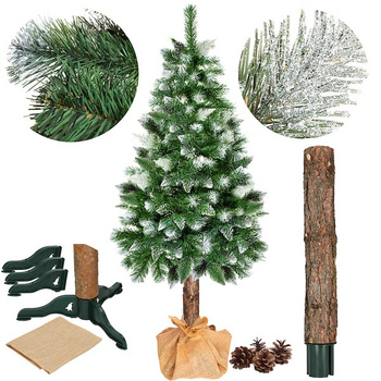 Arbre de Noël avec tronc en bois, pommes de pin naturelles, neige artificielle 180 cm, Pin Diamant