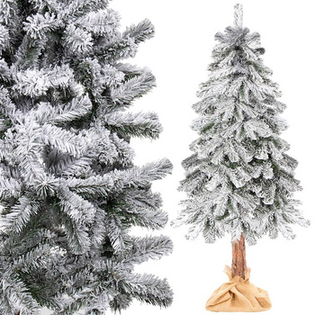 sapin de Noël artificiel avec tronc naturel enneigé 160 cm