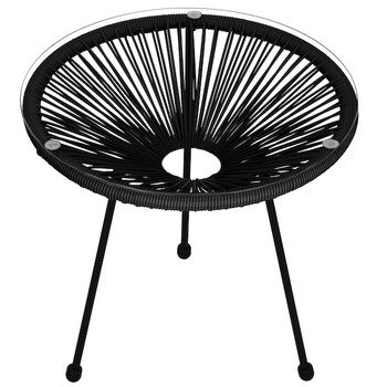 Table de jardin d'appoint avec plateau en verre en rotin PE 50 x 49 cm noir