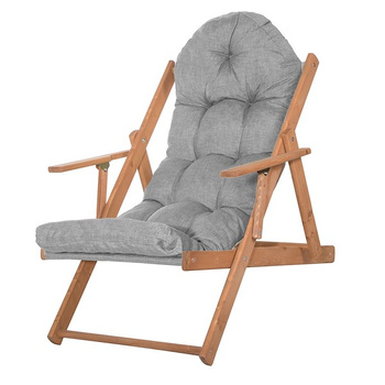 Liegestuhl aus Holz mit Armlehnen Gepolstertes Sitzkissen grau