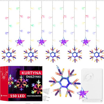 LED-Light Curtain 150 colorful diodes Ornaments Snowflakes Stars