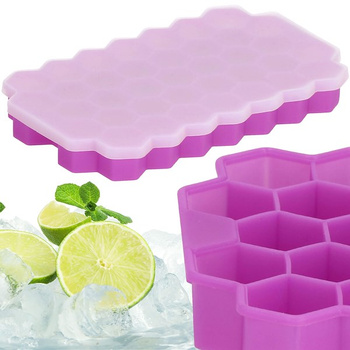 Eiswürfelform, Silikon-Eiswürfelbehälter mit Deckel, violett