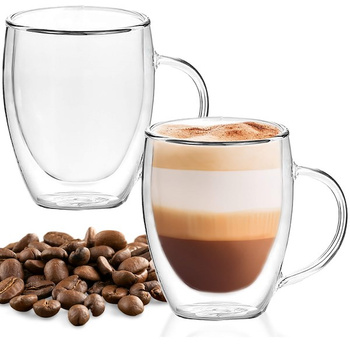 Thermogläser doppelwandige Kaffeegläser mit Henkel 300 ml 2 Stück