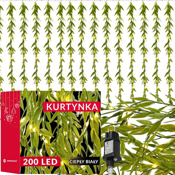 LED-Light Curtain Willow Leaves 8 Modes 200 Warm White Diodes