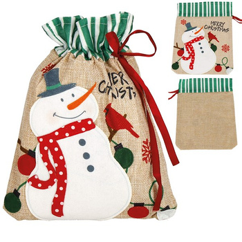 Pochette cadeau avec bonhomme de neige et cordon de serrage