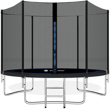 Trampoline avec filet de sécurité 305 cm 6 poteaux Tapis de saut Couverture de ressort Échelle de trampoline