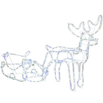 Décoration lumineuse de Noël pour le jardin avec un renne et un traîneau de 210 cm, en blanc froid avec un flash bleu