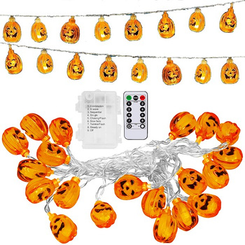 Halloween Guirlande Lumineuse LED Citrouilles à Piles Télécommande 20 LEDs