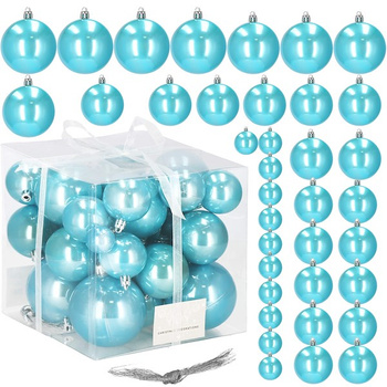 Ensemble de 37 boules de Noël bleu perle en plastique