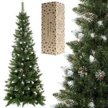Künstlicher Weihnachtsbaum Diamantkiefer slim Kunstschnee und Zapfen 180 cm