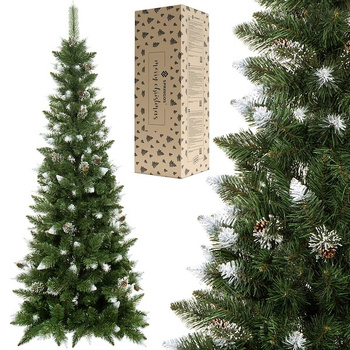 Künstlicher Weihnachtsbaum Diamantkiefer slim Kunstschnee und Zapfen 250 cm