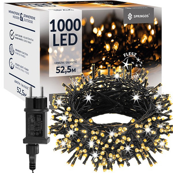 Guirlande lumineuse LED avec effet flash 1000 diodes 52,5 m fonctionnement sur secteur diodes blanc chaud