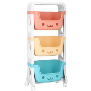 Étagère pour enfants avec roues, étagère mobile à 3 compartiments, couleurs pastel