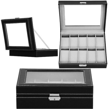 Coffret à montres pour 10 montres, fenêtre de visualisation, simili cuir, 25 x 20 x 8 cm