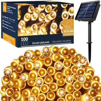 LED-Solar-Lichterkette extérieure 100 LEDs 12 m Blanc chaud