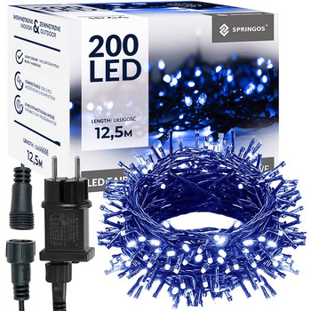 Chaîne lumineuse à diodes bleues 8 modes pour intérieur et extérieur 200 LEDs 12,5 m