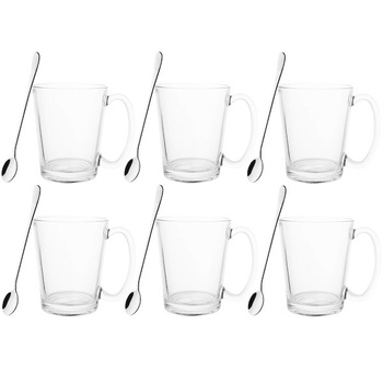 Ensemble de verres et cuillères pour 6 personnes, tasses à thé avec anse 300 ml, verres Latte Macchiato