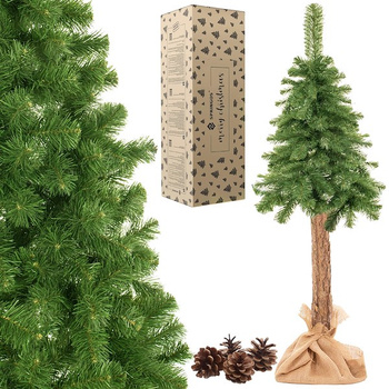 Arbre de Noël artificiel avec tronc réel de 140 cm incl. support et toile de jute