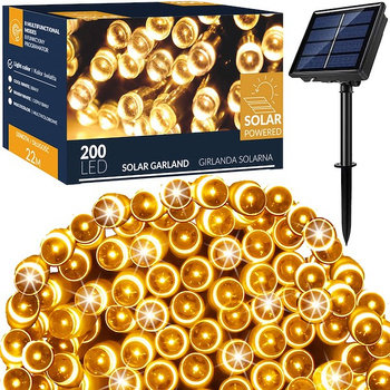 Guirlande lumineuse solaire LED avec 200 LED 22 m Blanc chaud pour l'extérieur