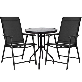 Gartenmöbel-Set Tisch und 2 Stühle Balkon Patio Terrasse schwarz