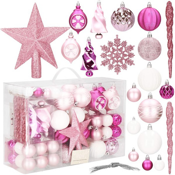 Weihnachtsbaumkugeln 100 Stück inkl. Sternspitze Ornamente Pink Rosa