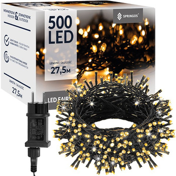 Guirlande lumineuse LED 500 LEDs 8 modes Fonction flash 27,5 m Blanc chaud