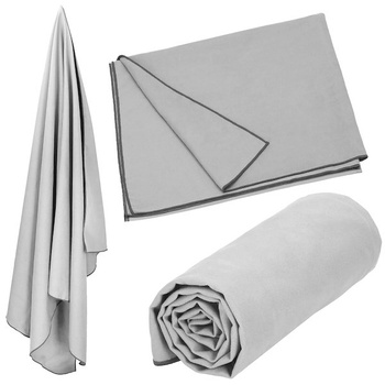 Serviette en microfibre, 40 x 80 cm, gris, incl. sac de rangement