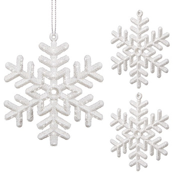 Weihnachtsbaumschmuck, 3 Stück, Schneeflocken, Weiß, 9 cm