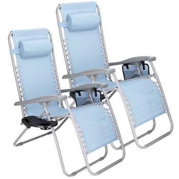 Liegestühle mit Kopfstütze Fußableger Beistelltisch Hängetasche 2 Stück hellblau