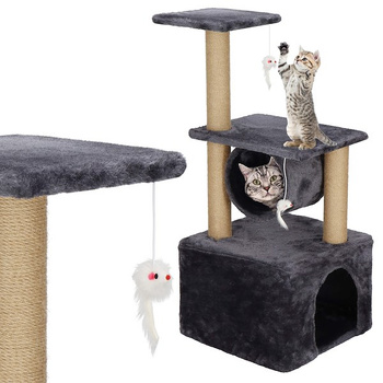 Arbre à chat avec maison pour chat, 2 plateformes et souris de jeu 62 cm