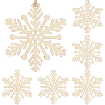 Décoration de sapin de Noël 6 pièces. Décoration de Noël en forme de flocon de neige, 7 cm, en bois.