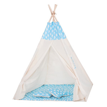 Tipi Tente Tente pour Enfants Tente de Jeu avec Tapis de Sol, Bleu avec Nuages