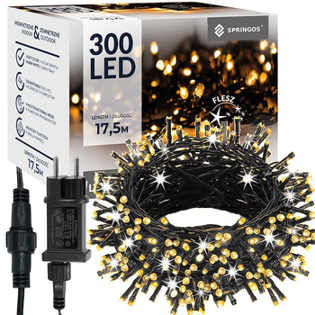 Guirlande lumineuse avec 300 LEDs pour extérieur et intérieur, lumière constante et flash, 17,5 m