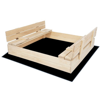 Bac à sable pour enfants avec bancs en bois 120 x 120 cm incl. Feutre de sol