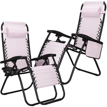 2 x Chaise longue avec position inclinable, chaise longue de relaxation avec repose-pieds en rose