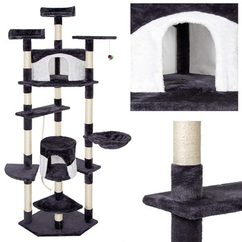 Arbre à chat avec 2 maisons pour chats plateformes niche 203 cm multi-niveaux