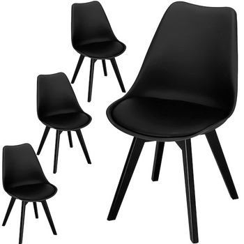4-er-Set Küchenstühle Esszimmerstühle mit Holzbeinen Retro Design schwarz