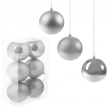 Balles de Noël, 6 pièces, Ø 10 cm, Argent, incassable