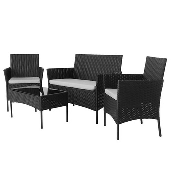 Gartensitzgruppe für 4 Personen Tisch Stühle Sofa Polyrattan schwarz