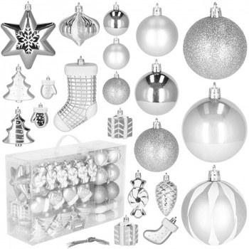 Boules de Noël 77 pcs, Argent, incassables