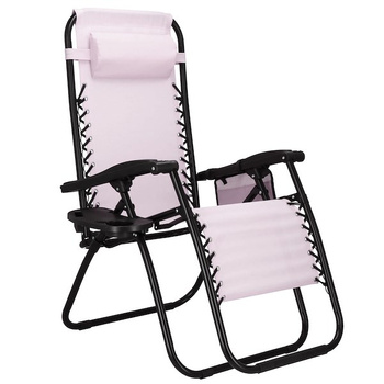 Chaise longue, chaise de jardin avec repose-pieds, rose