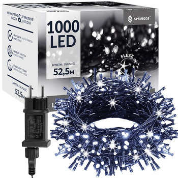 Guirlande lumineuse avec 1000 LEDs blanc froid Flash 52,5 m pour intérieur et extérieur