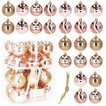 Boules de Noël en plastique couleur or rose 24 pcs. Diamètre 6 cm