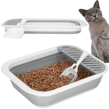 Toilette pour chat pliable avec pelle Sans couvercle avec rebord Ouverte