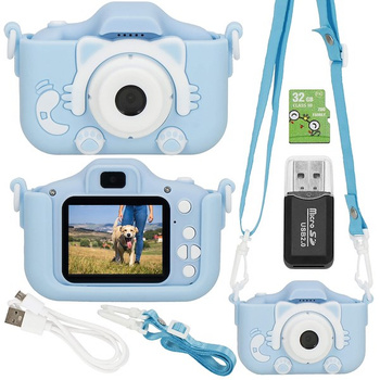 Digitalkamera mit niedlichem Katzenmotiv blau
