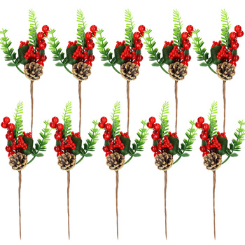 Branches décoratifs avec feuilles et baies d'oiseaux 10 pièces 28 cm Noël