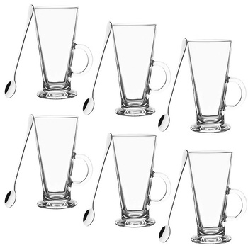 Ensemble de 6 verres et cuillères, tasses à thé avec anse 280 ml